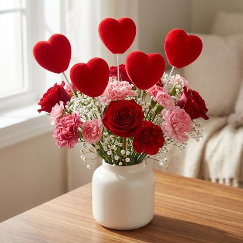 Plugue de flor decorativo coração vermelho coração 6x6cm Alt.26cm 18 un | Floristik24.pt