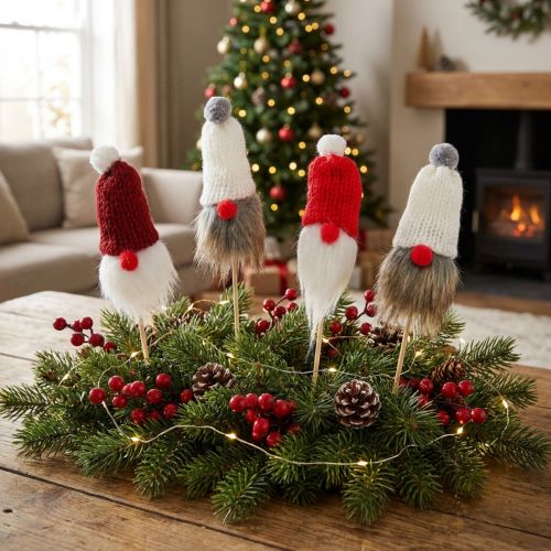 Gnomo para colar com chapéu de malha vermelho, branco, cinza 11–13cm C34–35,5cm 12 unid. | Floristik24.pt
