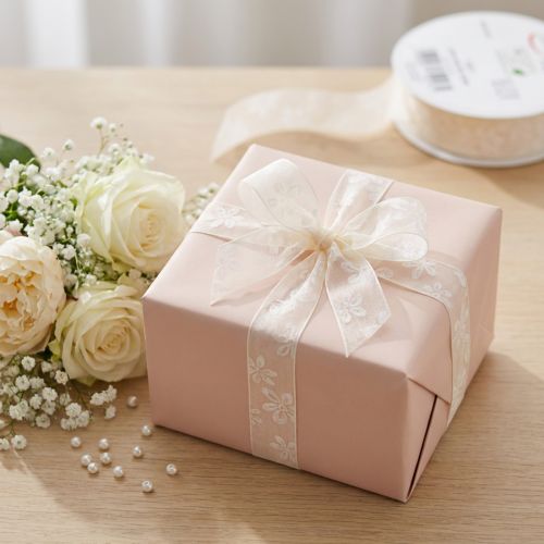 Itens Fita de organza para presente com flores creme 25mm 18m