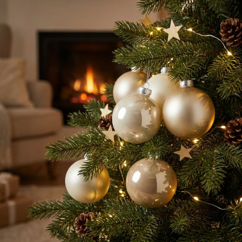 Itens Bola de Natal, decoração de árvore de Natal, bola de vidro branca/madrepérola Alt.6,5cm Ø6cm vidro verdadeiro 24 un.