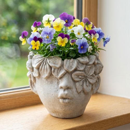 Cabeça de planta vaso de flores aparência de concreto cabeça de menina H13,5cm | Floristik24.pt