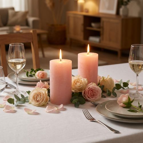 Conjunto de 2 velas cilíndricas rosa, 85×150mm, cor sólida, ideais para decoração e clima romântico. | Floristik24.pt