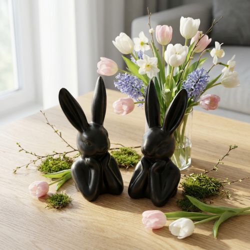 Busto de coelho pensante preto 7×6×15cm 2 peças | Floristik24.pt