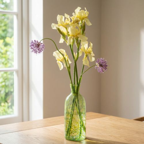 Vaso decorativo de vidro para flores com padrão verde-amarelo Ø10cm H25cm | Floristik24.pt
