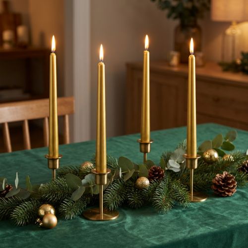 Velas cônicas 300/23 velas de mesa douradas 12 peças | Floristik24.pt