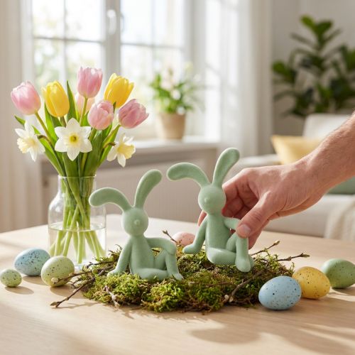 Figura decorativa de coelho da Páscoa para decoração elegante de casa e Páscoa, 22 cm, 2 peças | Floristik24.pt