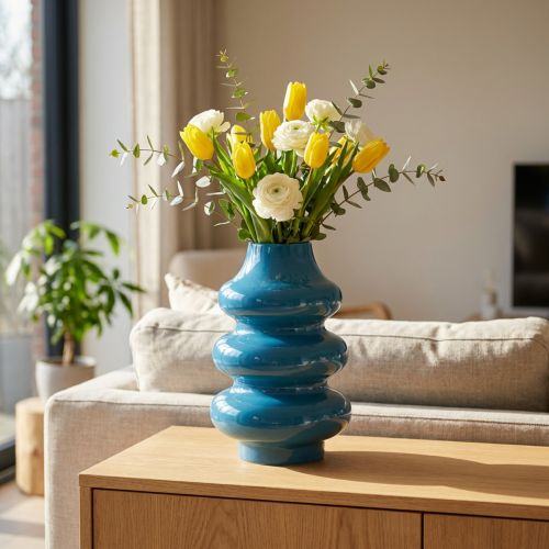 Vaso, acessório para casa com superfície ondulada para um ambiente moderno, 23 cm | Floristik24.pt