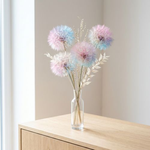 Decoração de dente-de-leão, flor seca, estabilizada e tingida, delicada, durável, 12 cm, 4 peças | Floristik24.pt