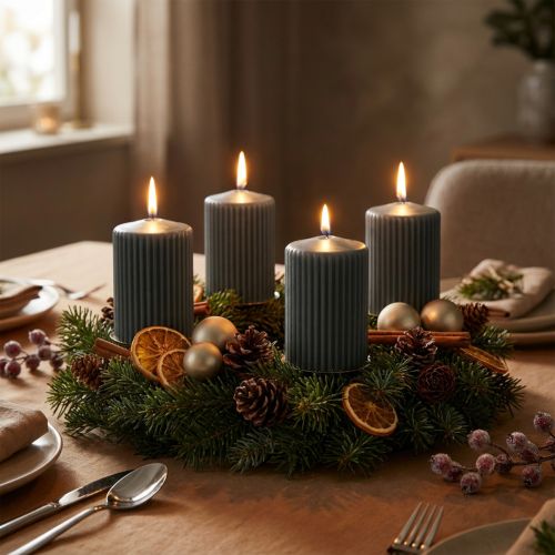 Velas de pilar antracite, velas ranhuradas, 70/90 mm, conjunto de 4, decoração de Advento | Floristik24.pt