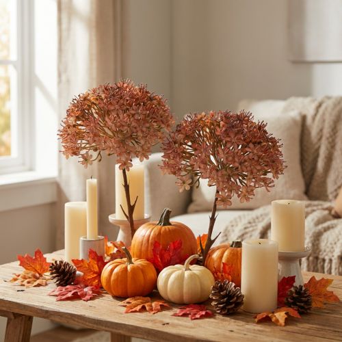 Ramo artificial para decoração de outono, ramo de flores marrom vermelho 45cm 2 peças | Floristik24.pt