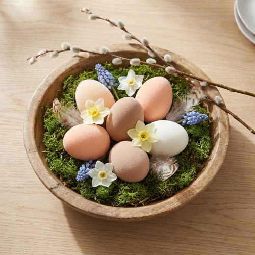 Itens Ovos de Páscoa Flocados em Pêssego Marrom Branco H6cm 24 unidades
