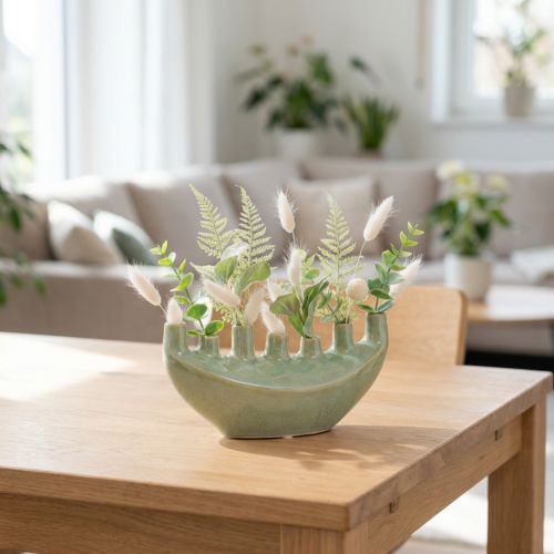 Itens Vaso Decorativo Barco Vaso Cerâmico Verde Claro 23×8,5×11cm