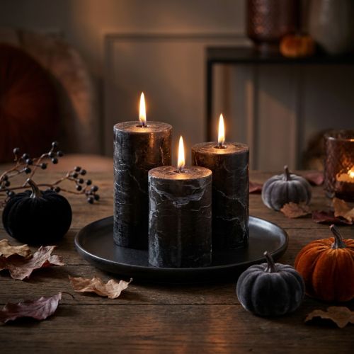 Elegantes velas cilíndricas pretas, cor sólida, 70x100mm, conjunto de 4 peças - decoração para Natal e Halloween. | Floristik24.pt