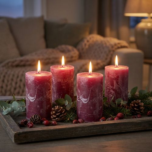 Conjunto de 4 velas cilíndricas em formato de frutos silvestres, 60x100mm – decoração aconchegante. | Floristik24.pt