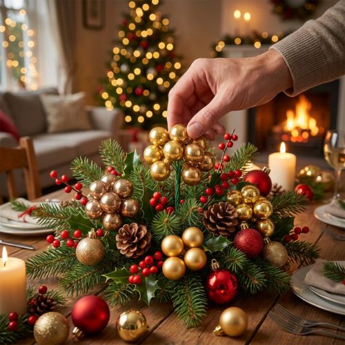 Itens Mini enfeites de Natal em arame, frutinhas espelhadas, brilhantes, 20 mm, 140 peças
