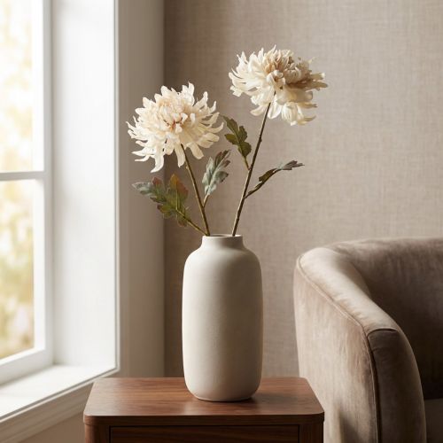 Flores decorativas artificiais de crisântemo creme L72cm 2 unidades | Floristik24.pt