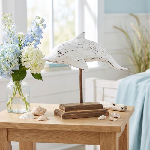 Decoração golfinho Albasia Decoração marítima em madeira branca 28×6,5×26cm | Floristik24.pt