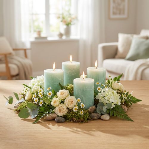 Velas de cor sólida verde claro 60x80mm 4 un | Floristik24.pt