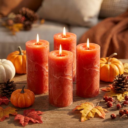 Velas de cor sólida laranja 50x100mm 4pcs | Floristik24.pt