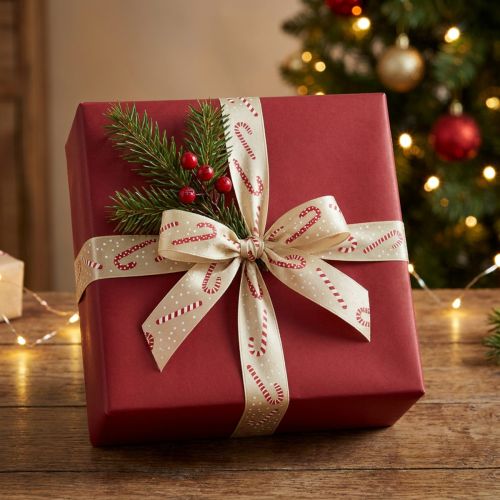 Itens Fita de Natal com bastões de doces fita para presente bege 25mm 15m