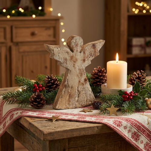 Decoração de anjo de Natal em madeira de mangueira de Natal 20×18×2,5cm | Floristik24.pt