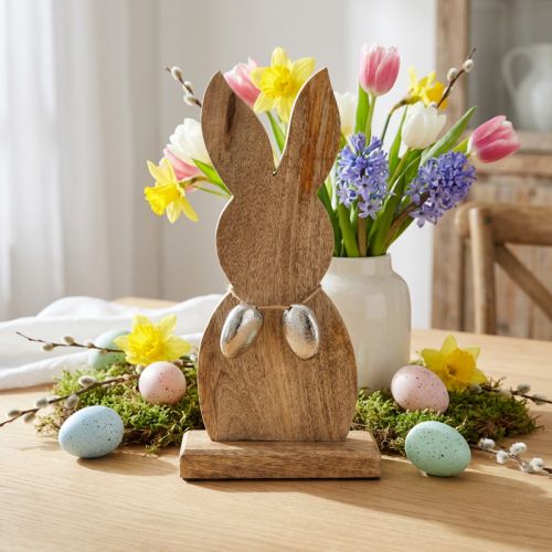 Coelhinho da Páscoa madeira com ovos de metal, decoração de mesa de Páscoa Alt.31cm | Floristik24.pt