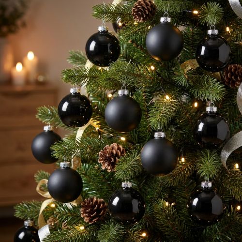 Mini bola de árvore de Natal, mix de decoração de árvore, bolas de Natal pretas Alt.4,5cm Ø4cm vidro real 24 unid. | Floristik24.pt