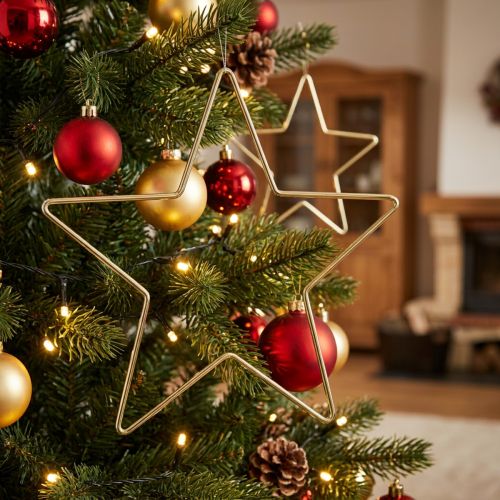Decoração de natal estrela de metal ouro pingente de estrela decorativa 20 cm 6 unidades | Floristik24.pt