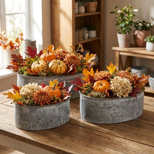 Tigela decorativa de metal, oval, cinza, 22,5/19,5/16 cm, conjunto de 3 | Floristik24.pt