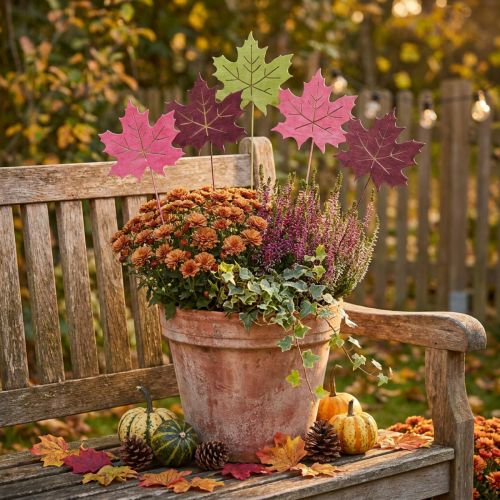 Estaca de jardim outono folha de bordo madeira W9.5cm L31cm 12pcs | Floristik24.pt