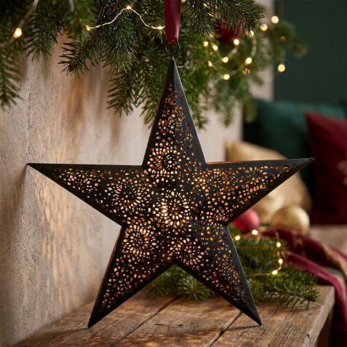 Cabide de Natal estrela de metal preto H25.5cm | Floristik24.pt