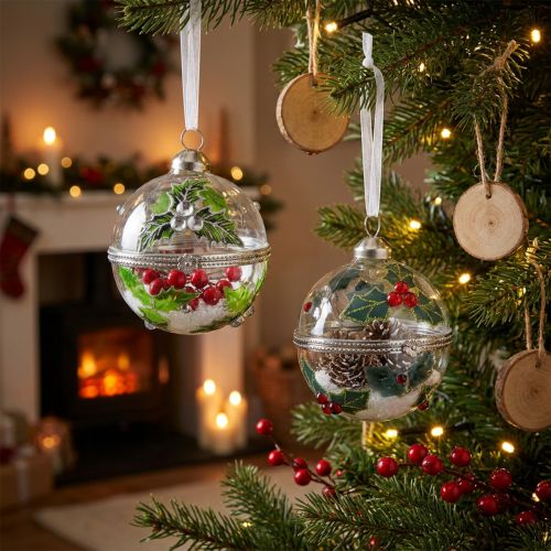 Árvore de natal bolas vidro para rechear azevinho Ø6cm 2uds | Floristik24.pt