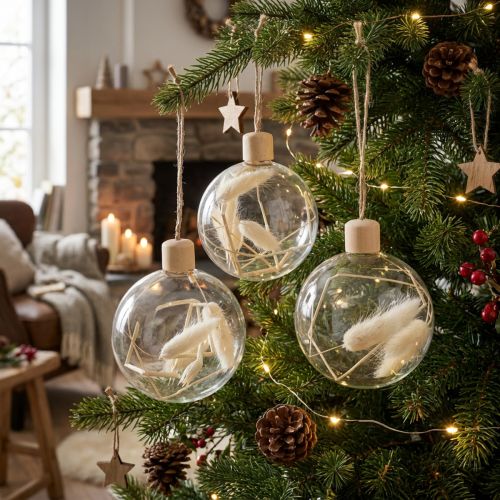 Bolas de Natal bola de decoração de vidro cheia de flores secas Ø8cm 3pcs | Floristik24.pt