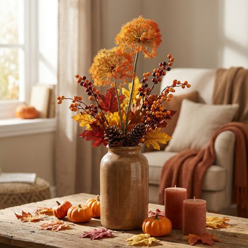 Deco ramo ramo artificial decoração de outono 2 inflorescências laranja 82cm | Floristik24.pt
