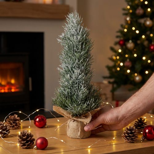 Mini árvore de Natal com neve artificial em saco Alt. 41cm | Floristik24.pt