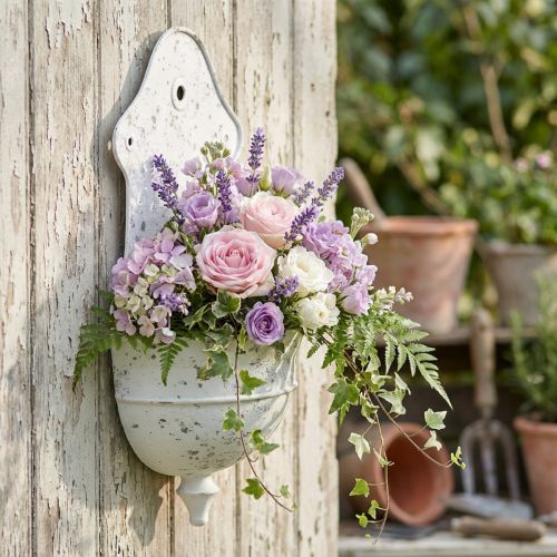 Taça de parede Shabby Chic Metal Metade Redondo Branco 24cm×10cm×47cm | Floristik24.pt