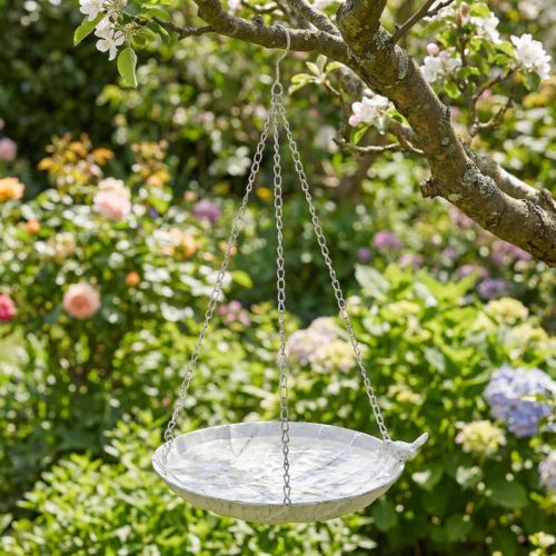 Itens Tigela decorativa para pendurar cesta de flores metal branco L62cm Ø31cm