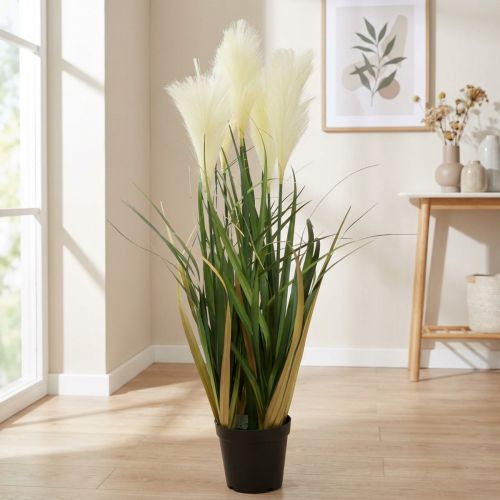 Capim-junco em vaso Planta artificial em vaso Creme, Verde 79cm | Floristik24.pt