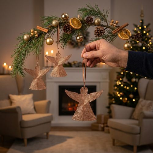Anjos para pendurar, decorações do Advento, decorações de metal cor de cobre 9 × 10 cm 3 unidades | Floristik24.pt