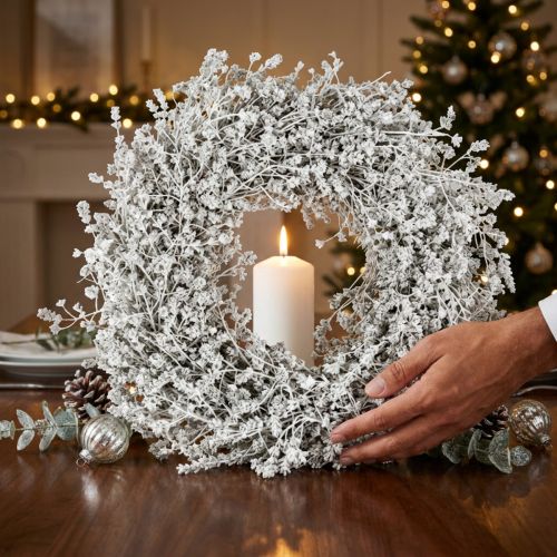 Coroa de Natal com flores brancas secas e ervas de linho Ø34cm | Floristik24.pt