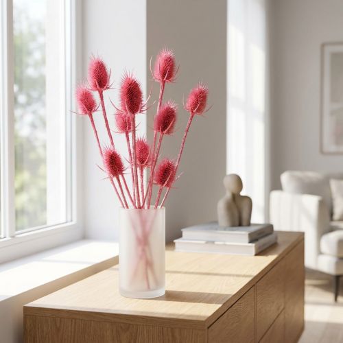 Arranjo decorativo de cardo-selvagem seco, cardos rosa, 53 cm, 10 cabeças. | Floristik24.pt