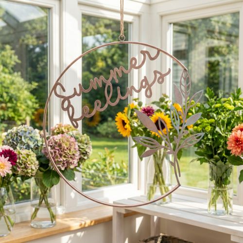 Anel decorativo de parede "Summer Feelings", decoração de metal para pendurar, Ø49cm, rosa metálico e turquesa. | Floristik24.pt