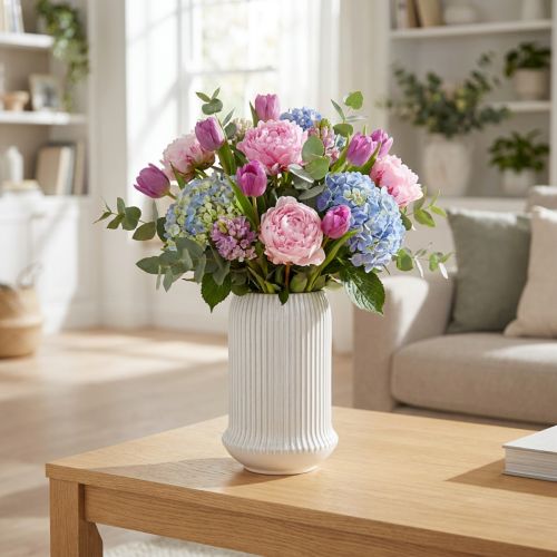 Vaso de cerâmica com ranhuras Vaso de cerâmica branca Ø13cm Alt.20cm | Floristik24.pt