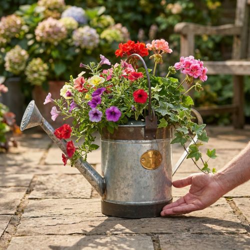 Regador decorativo de metal com design retrô, vaso suspenso vintage 58x23x32cm, balde de plantas nostálgico | Floristik24.pt