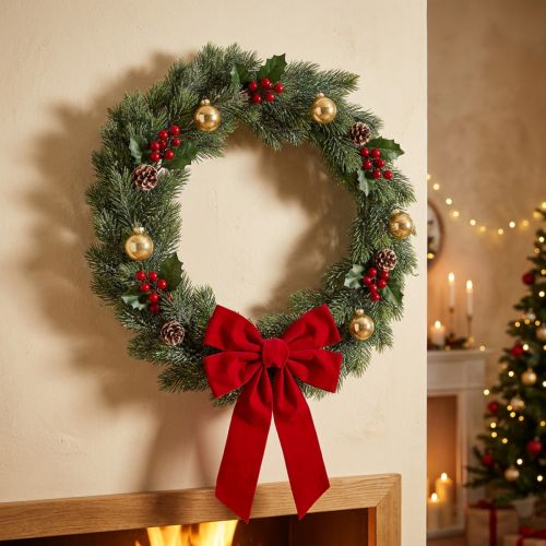 Guirlanda de pinheiro artificial com cobertura de gelo, decoração de parede, Natal, pinheiro verde, glitter, Ø45cm | Floristik24.pt