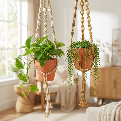 Itens Pote suspenso de macramê pote suspenso de argila Ø12,5cm Alt.75cm 2 unidades