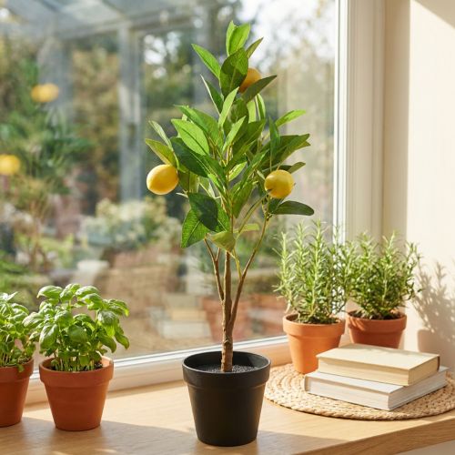 Limoeiro artificial em vaso, decoração mediterrânea, planta de limão artificial, 58 cm de altura. | Floristik24.pt