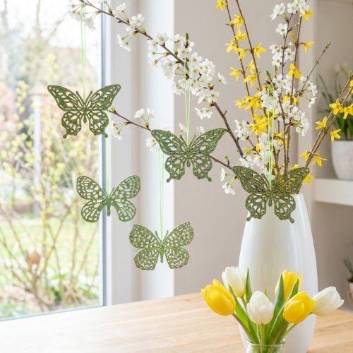 Cabide decorativo borboleta verde glitter 8cm 12 un | Floristik24.pt