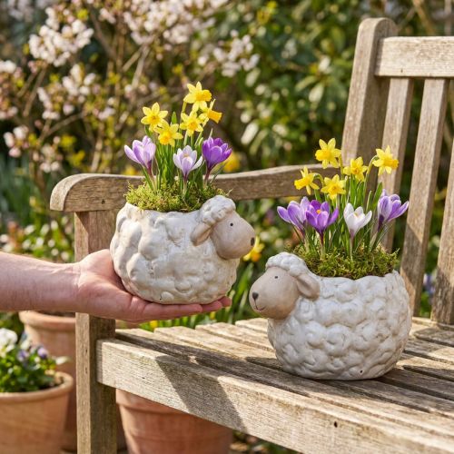 Itens Vaso de cerâmica em formato de ovelha, tigela decorativa para plantas, ideal para jardim e casa, conjunto com 2 peças.