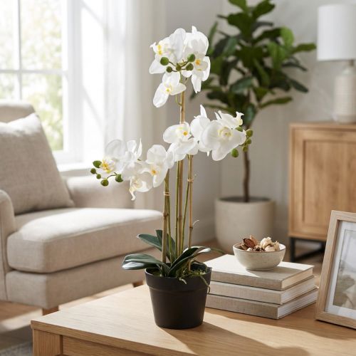 Itens Orquídea artificial em vaso para um ambiente harmonioso, branca, 60cm